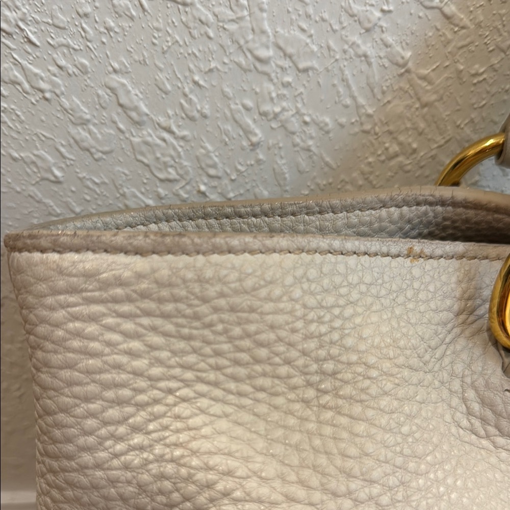 Prada Beige Leather Tote with Gold Accents, and long handle strap - Picture 9 of 16